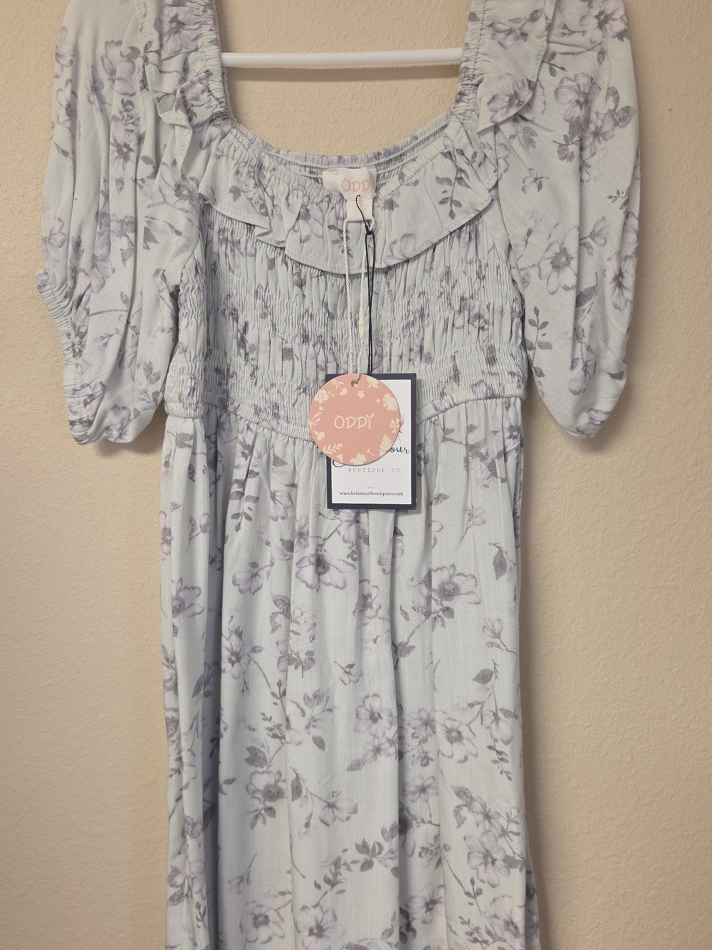 ODDI Girls' Light Blue Floral Smocked Dress